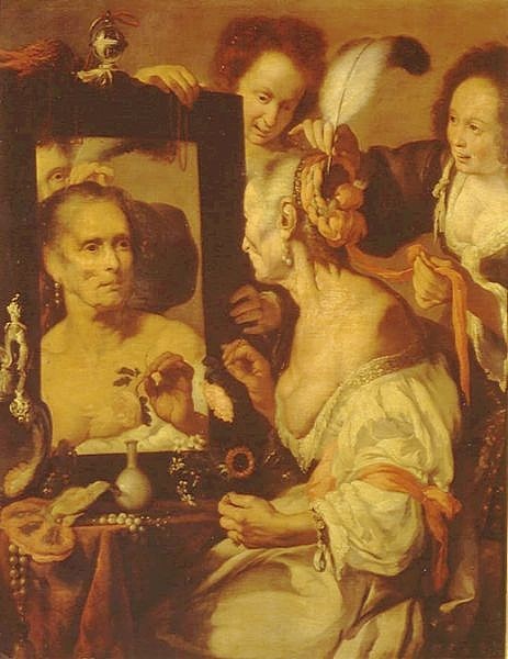 Stara kobieta przed lustrem,  Strozzi Bernardo (XVII w.). Obraz znajduje się w Muzeum Sztuk Pięknych im. A.S. Puszkina w Moskwie   